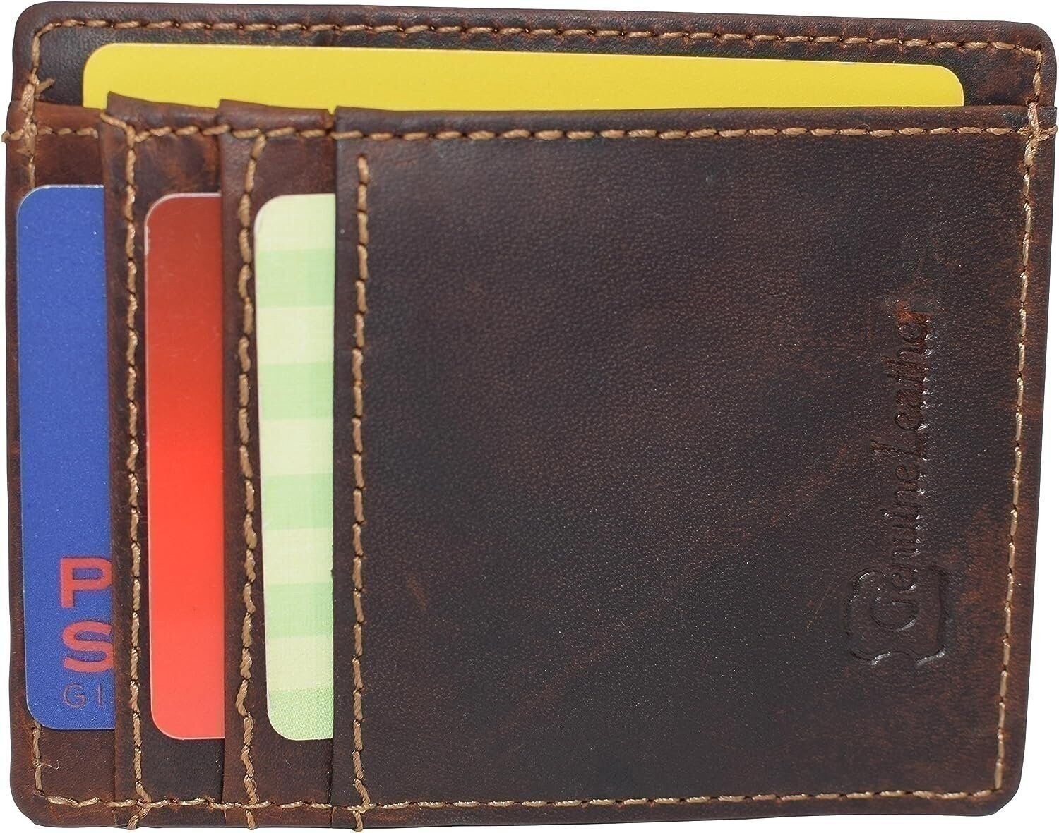 CAZORO Front Pocket Minimalist Vintage Leather Slim Wallet RFID Blocking…