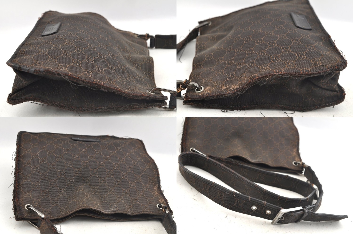 Authentic GUCCI Shoulder Bag Clutch Bag GG Canvas Nylon Brown Black 2Set AC023