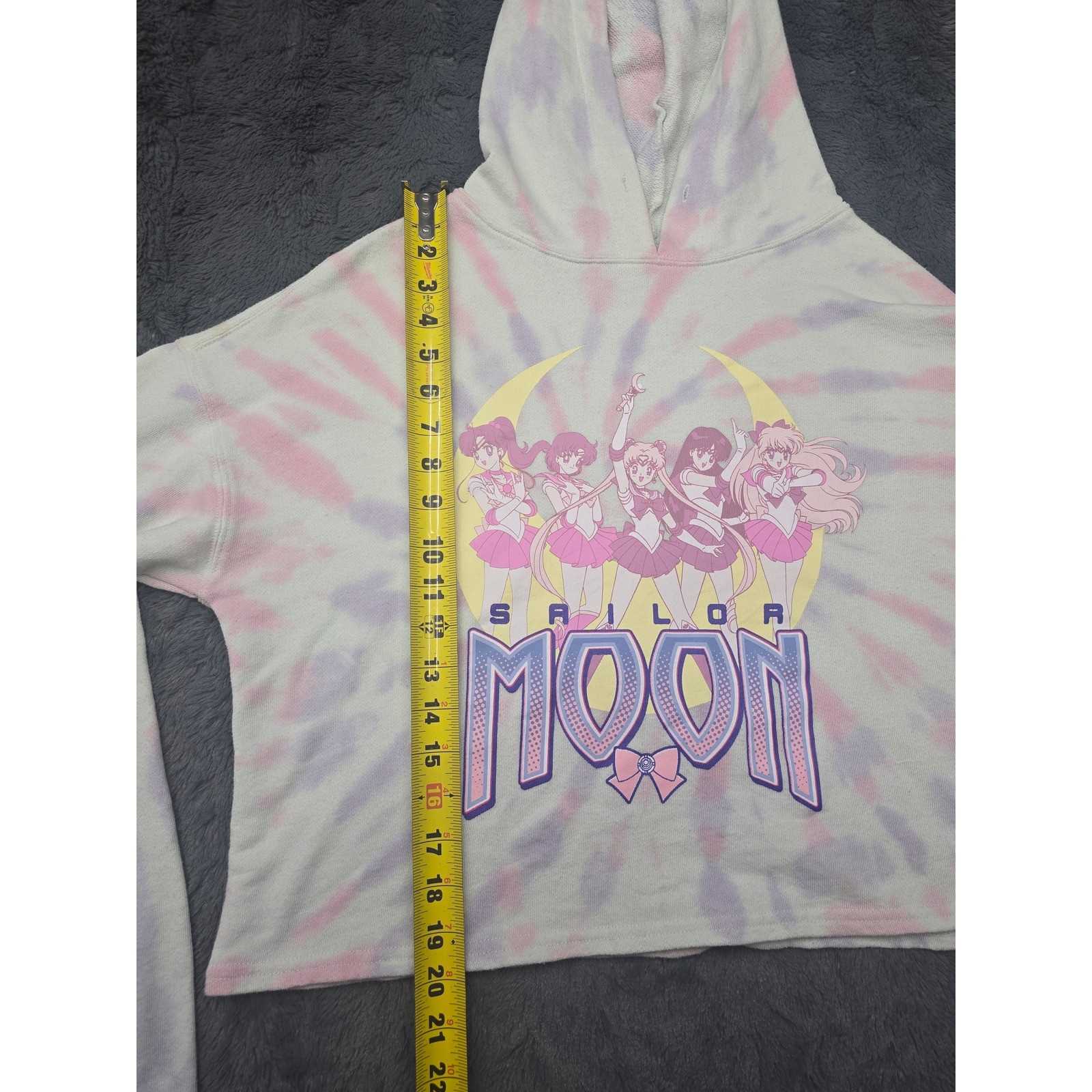 Sailor Moon Tie Dye Cropped Hoodie Pastel Graphic Pullover Anime Large LG