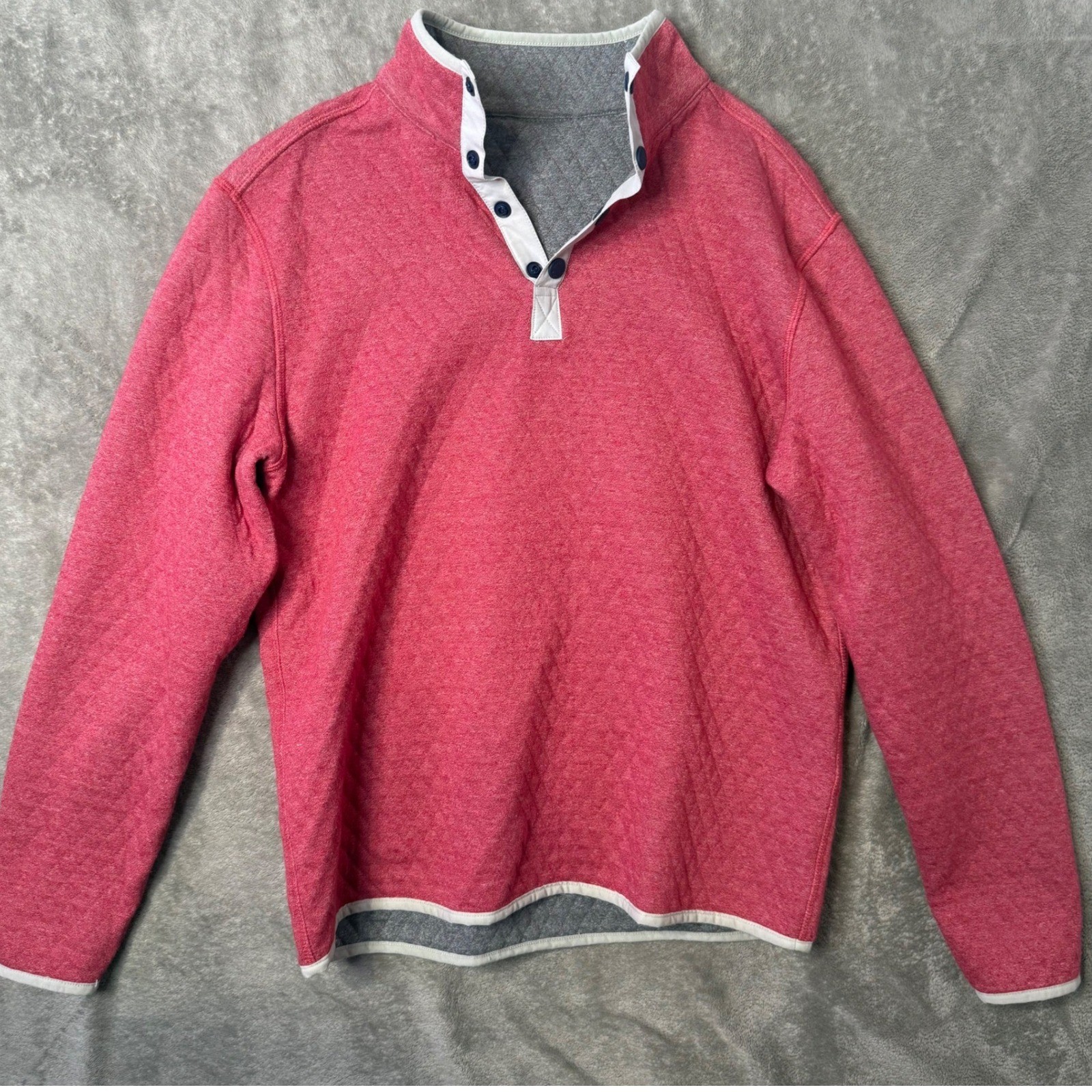 Southern Tide Reversible Quilted Pullover Mens S Red Gray Nautical Layering