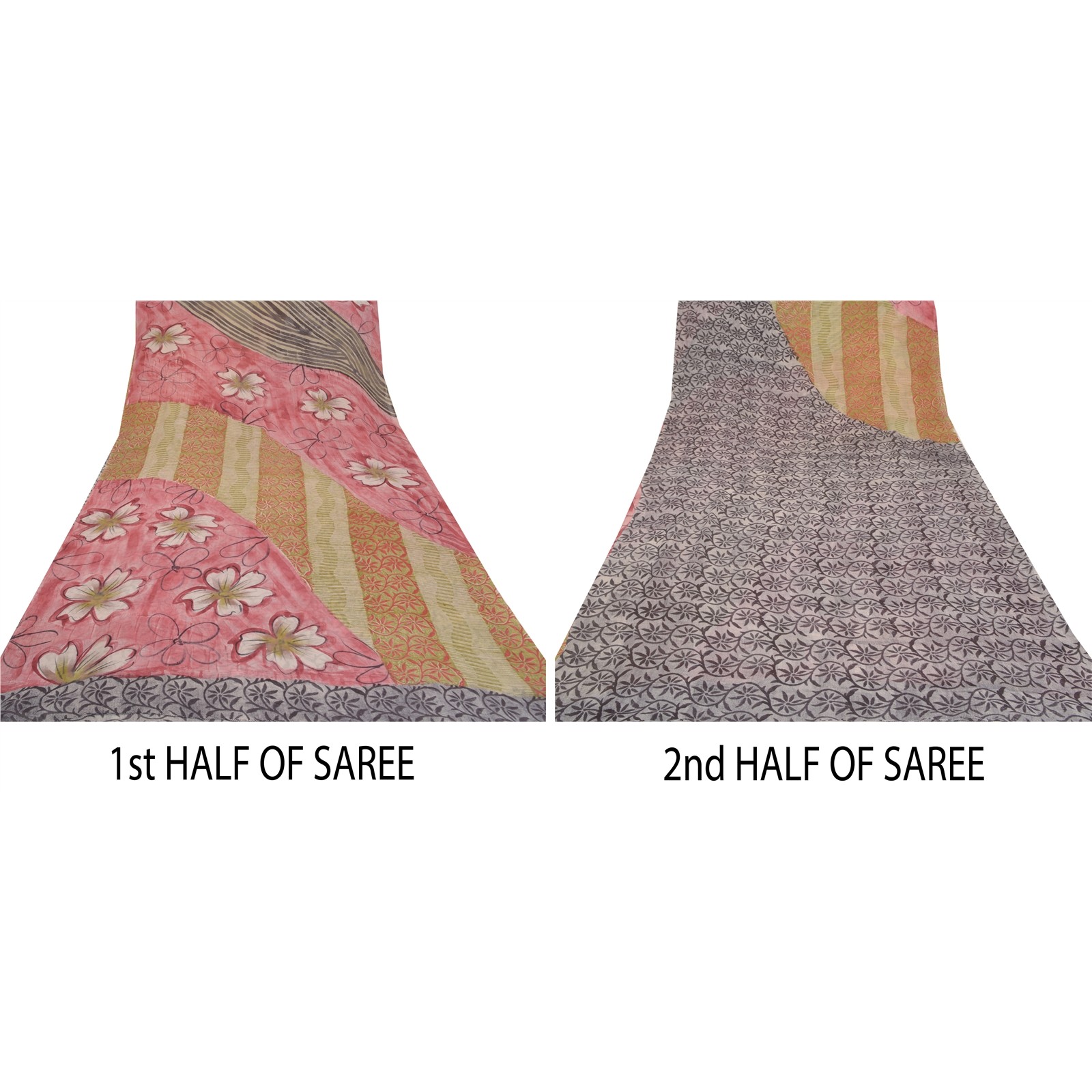 Sanskriti Vintage Indian Sarees Blend Georgette Printed Fabric Craft 5 Yard Sari