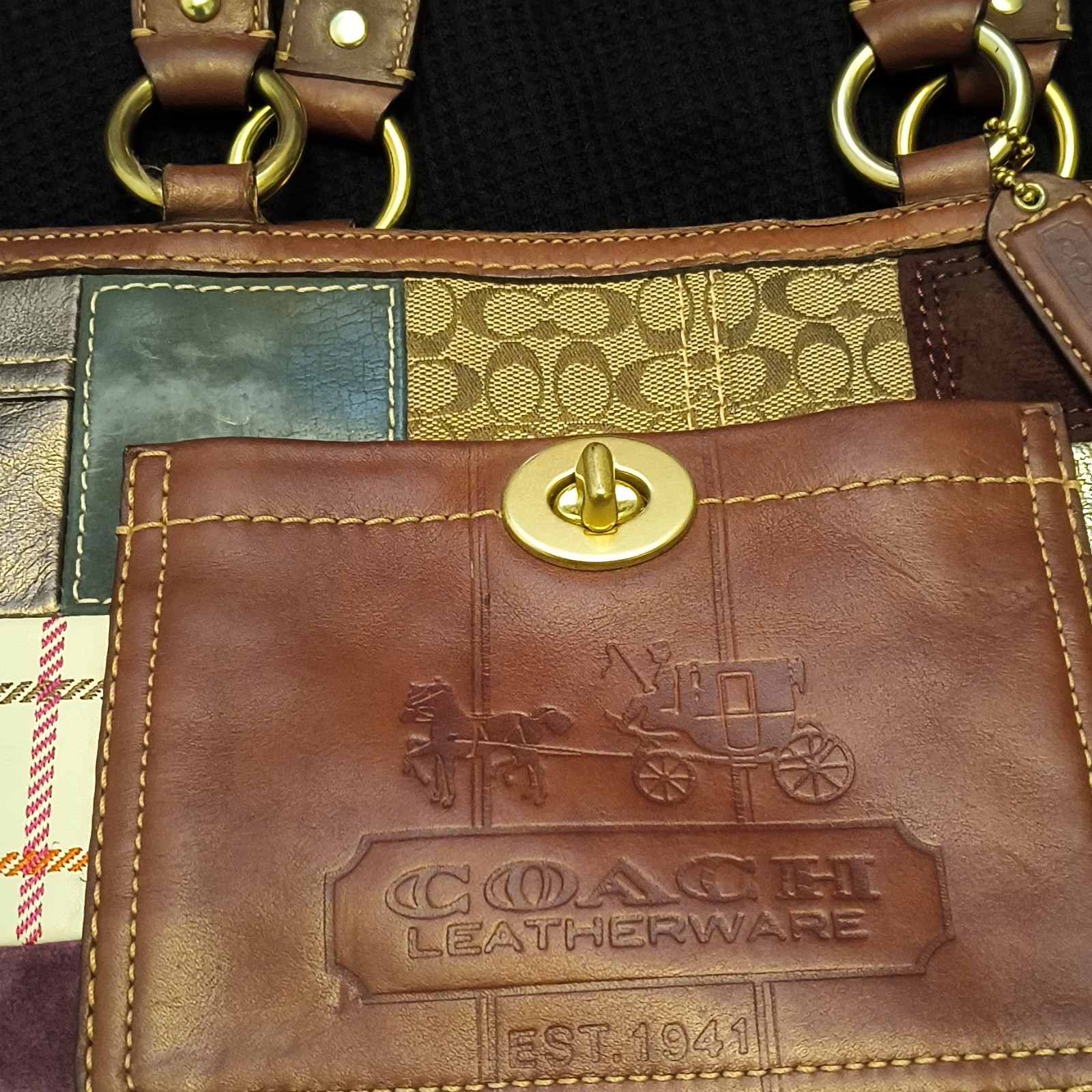 Vintage Y2K Coach Holiday Patchwork Gallery Tote Bag (Style #11358)
