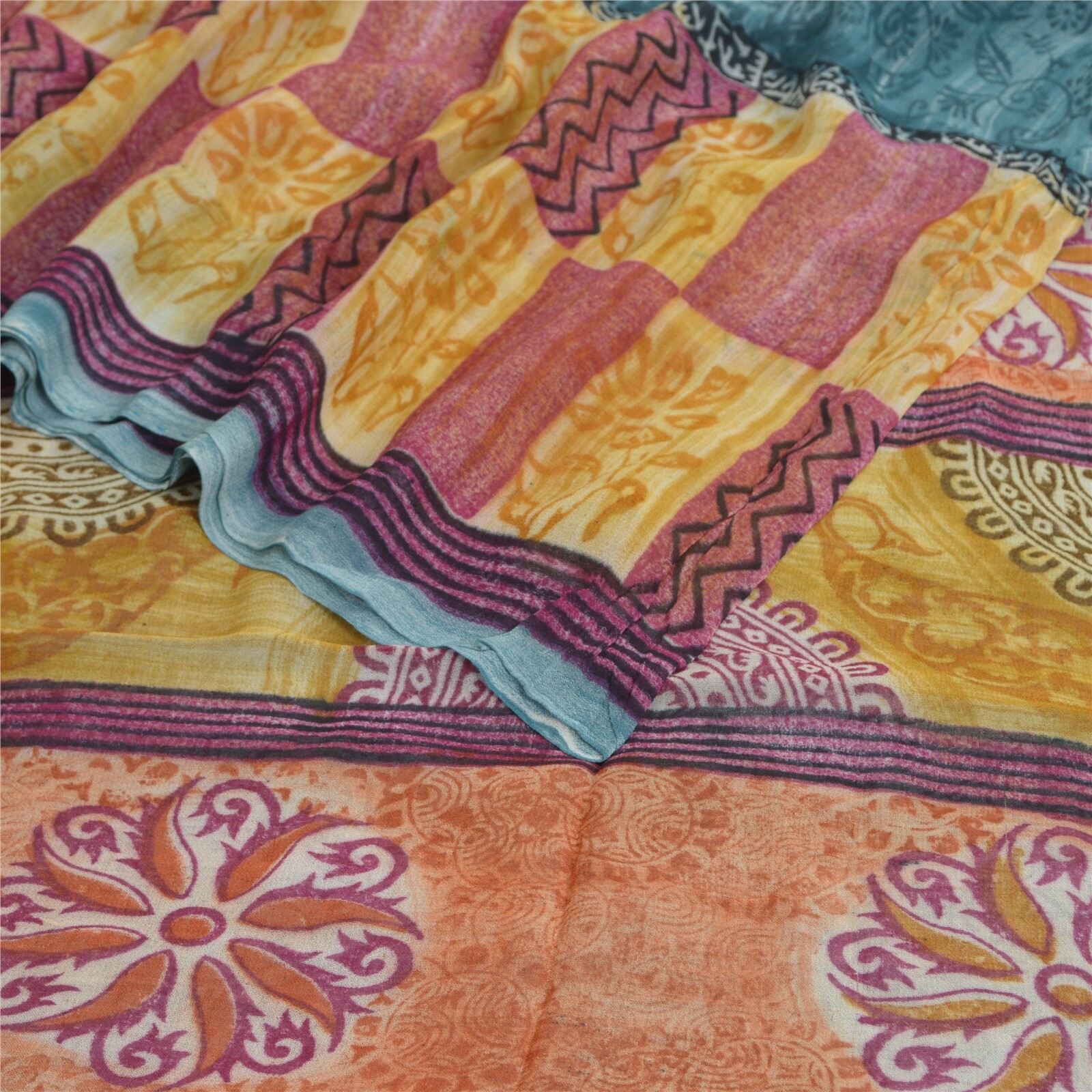 Sanskriti Vintage Multicolor Sari Blend Georgette Fabric Craft Printed Sarees