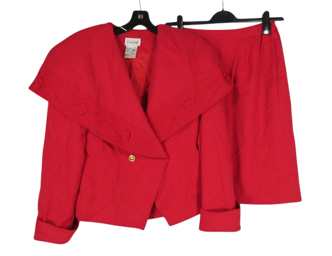 CHANCELLE Red Double Breasted LARGE EMBROIDERED COLLAR Jacket/Skirt SUIT-SET 8