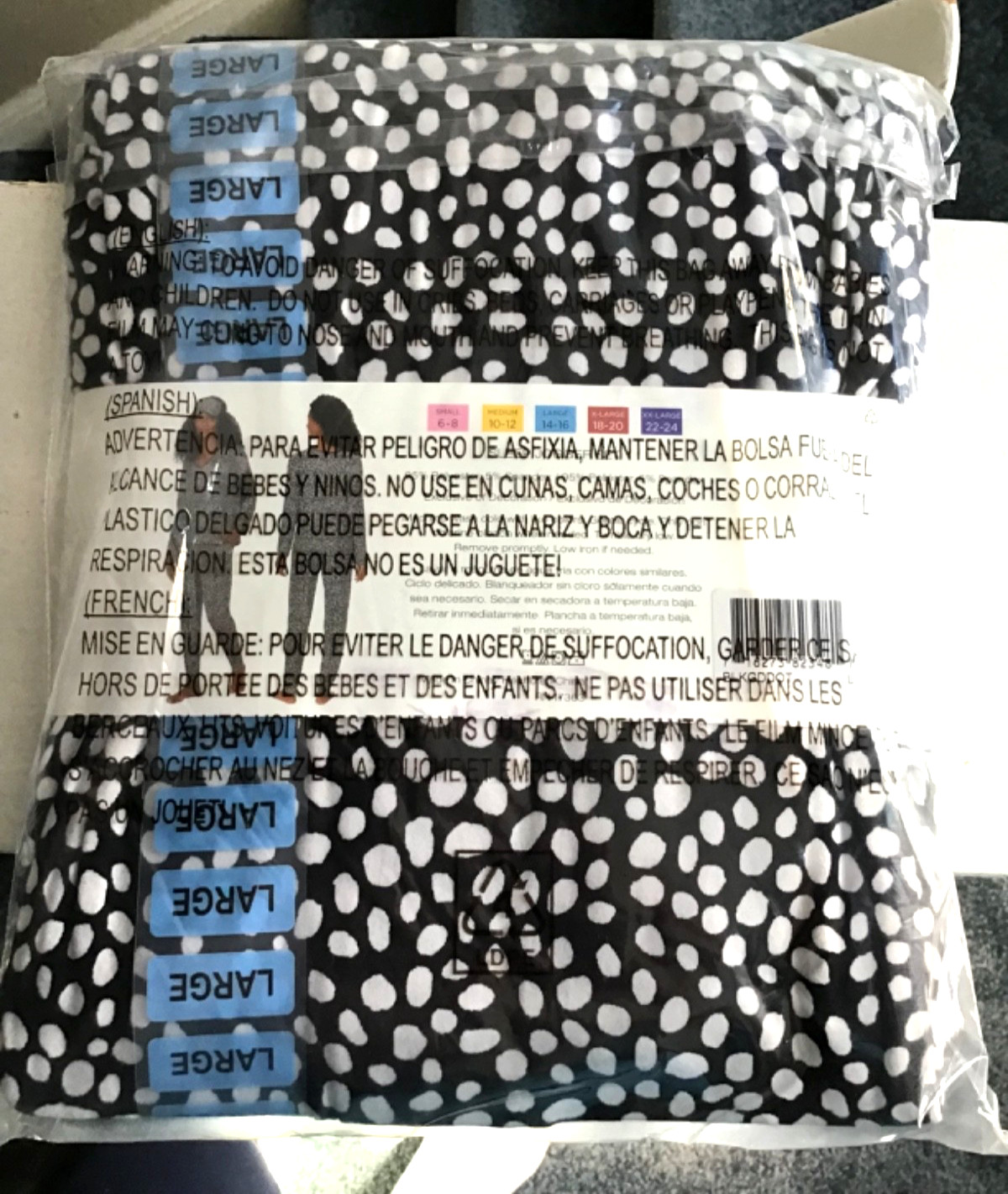 NewDKNY Jogger Pajama Set with Eye Mask Black Dot Lounge Pajamas Women’s L Large
