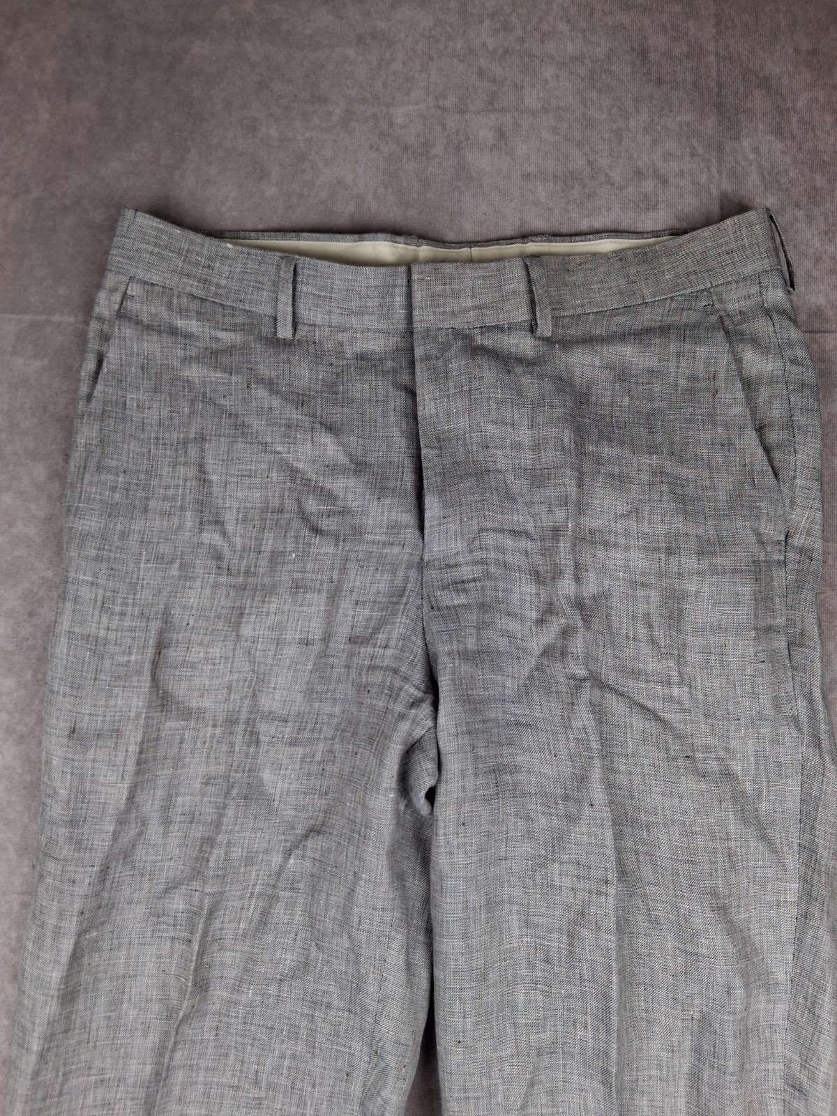 Murano Baird Mcnutt Linen Pants Men 32×32 Fit Gray Flat Front Slim Fit Trousers*