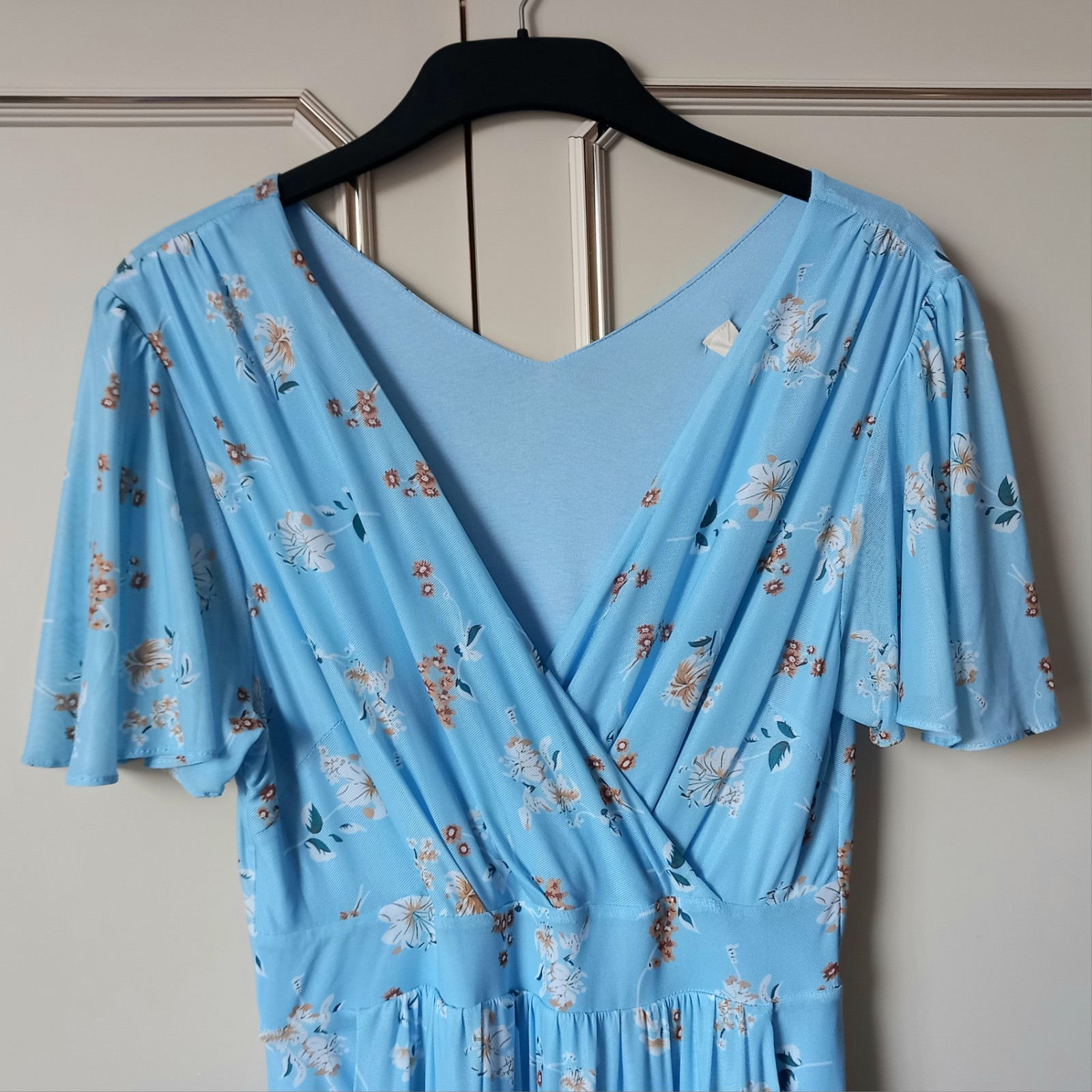 Jolie Moi Gracelyn Wrap Front Mesh Maxi Blue Floral Dress Size 14