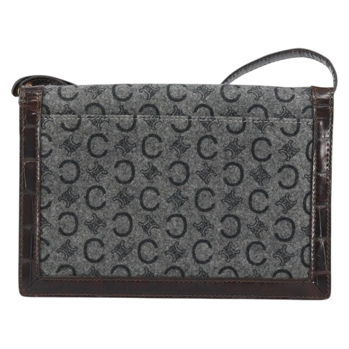 CELINE C Macadam Canvas Shoulder Bag Gray Gold Auth 157930