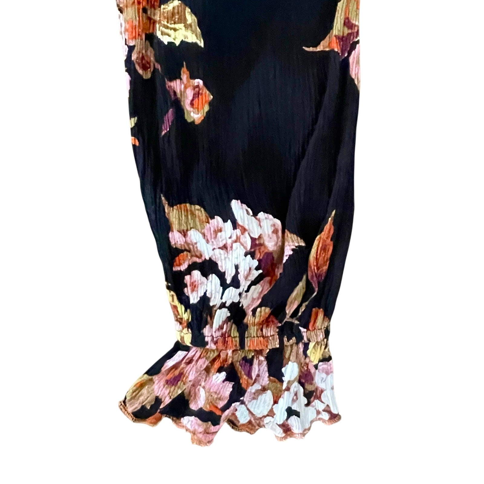 Hem & Thread Dark Floral Y2K Crop Top Womens L Smocked Milk Maid Fairy Grunge