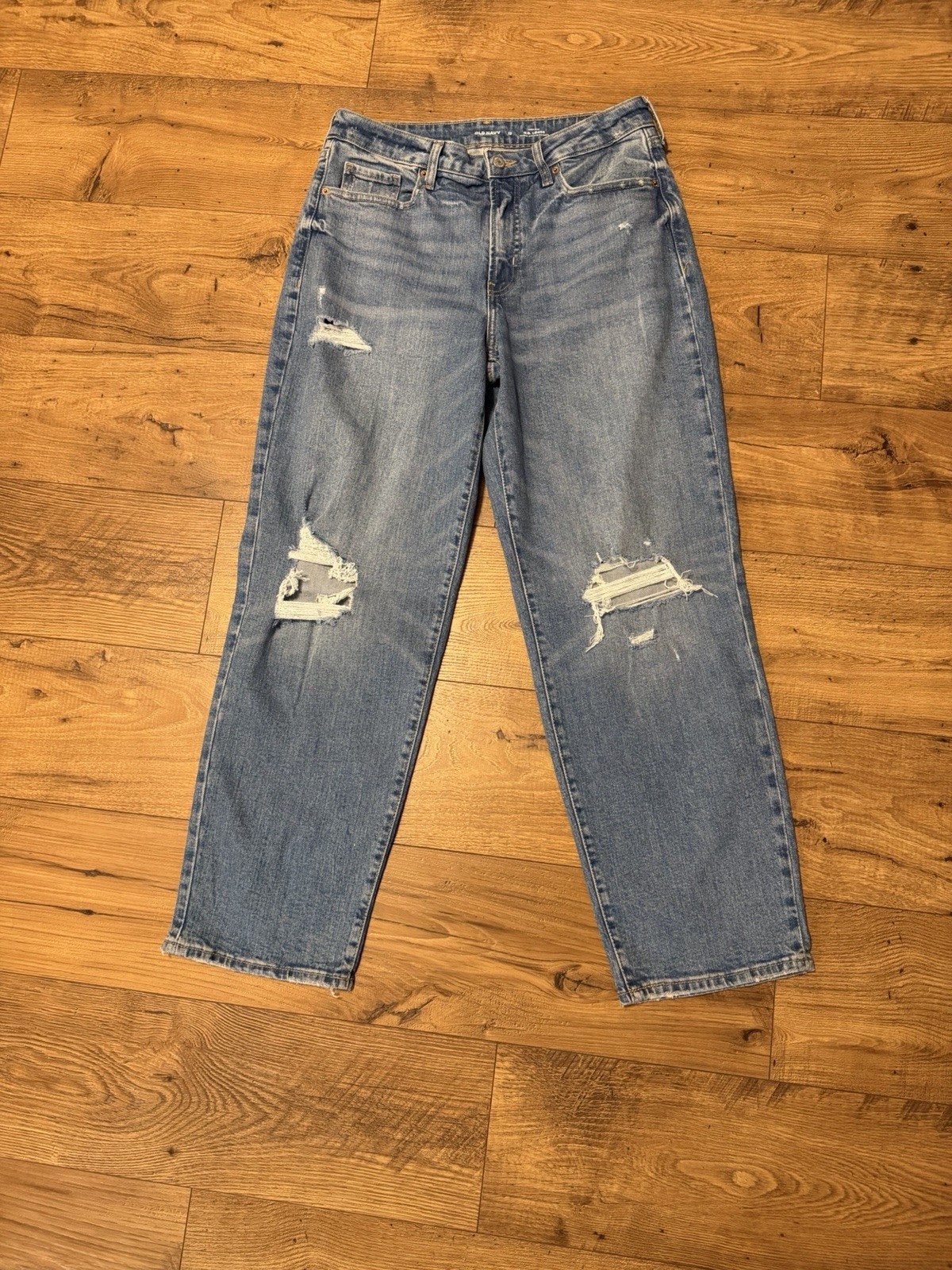OLD NAVY OG Loose Wide Leg Jeans MEDIUM WASH BLUE size 12 Distressed