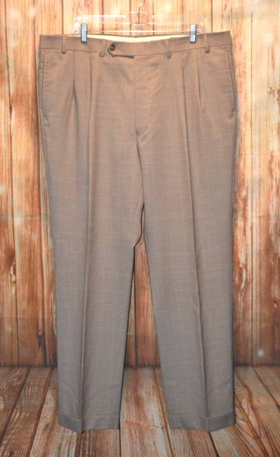 Nautica Men 100% Wool Gray Check 2 Front Button Suit Sz 46R Wst 40×30