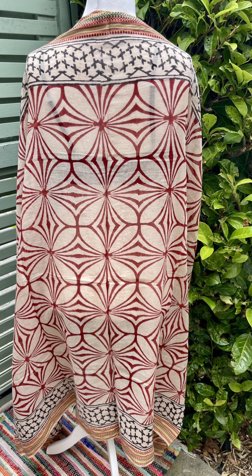 Gold silk edged 100% cotton hand block printed Zari sarong scarf shawl boho