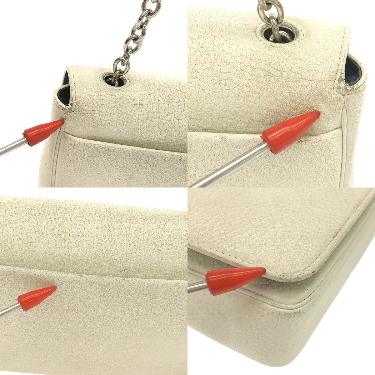 BALENCIAGA 537387 Everyday Leather Logo Chain Wallet Shoulder Bag White Used