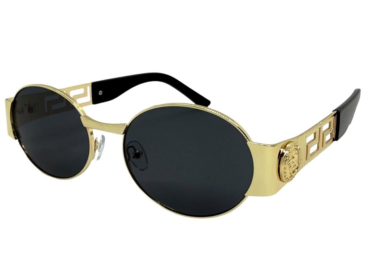 Classic Retro Hardcore Hip Hop Rapper Pimp SUNGLASSES Oval Gold Frame Dark Lens
