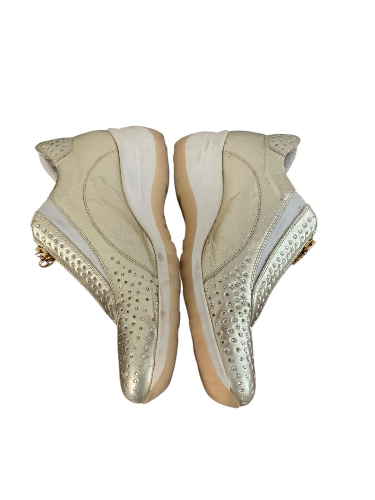 Jessica Bennett Gold Sneakers Rhinestone Wedge size 10 Center Zip