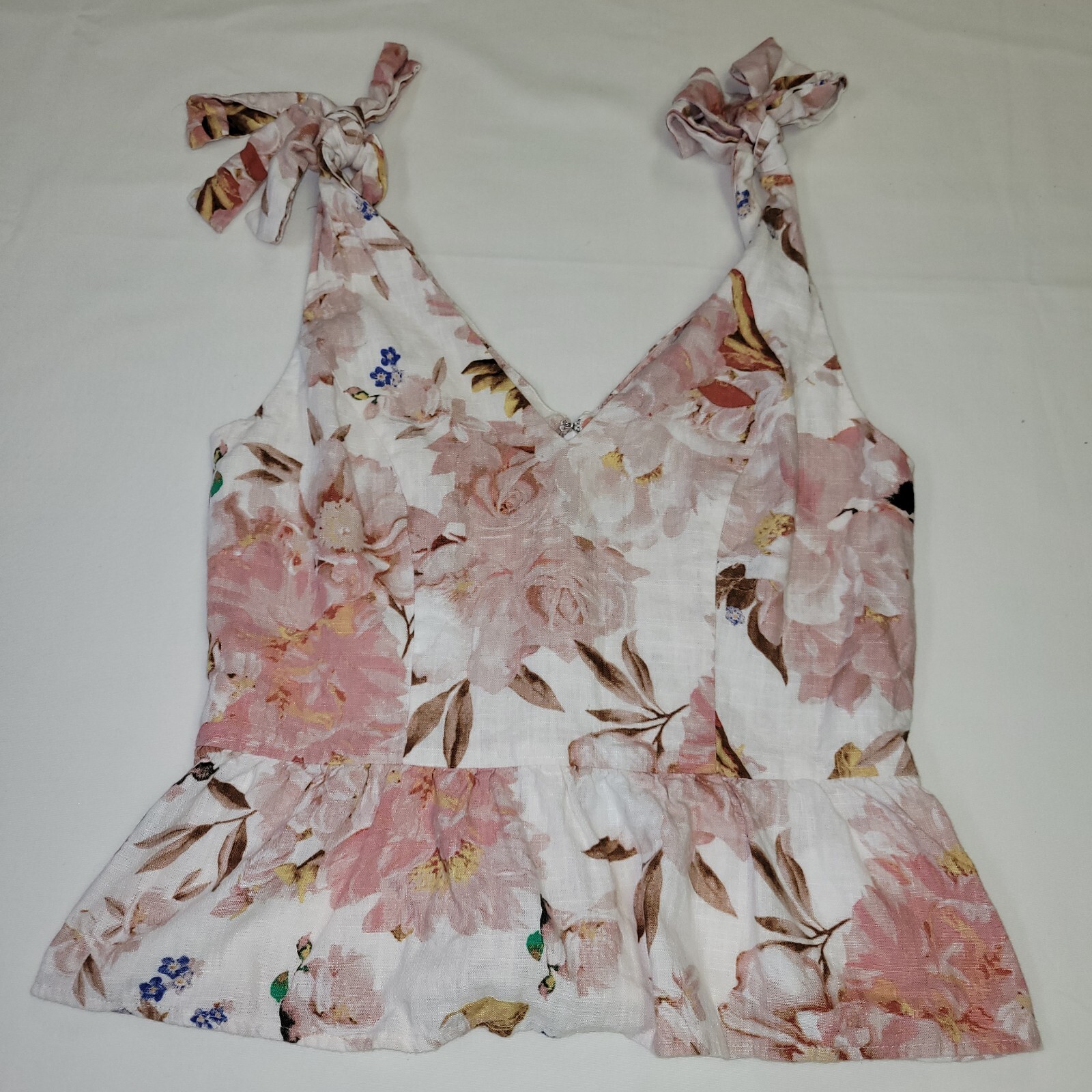 Express womans top floral sleevless tie staps ruffle zipper
