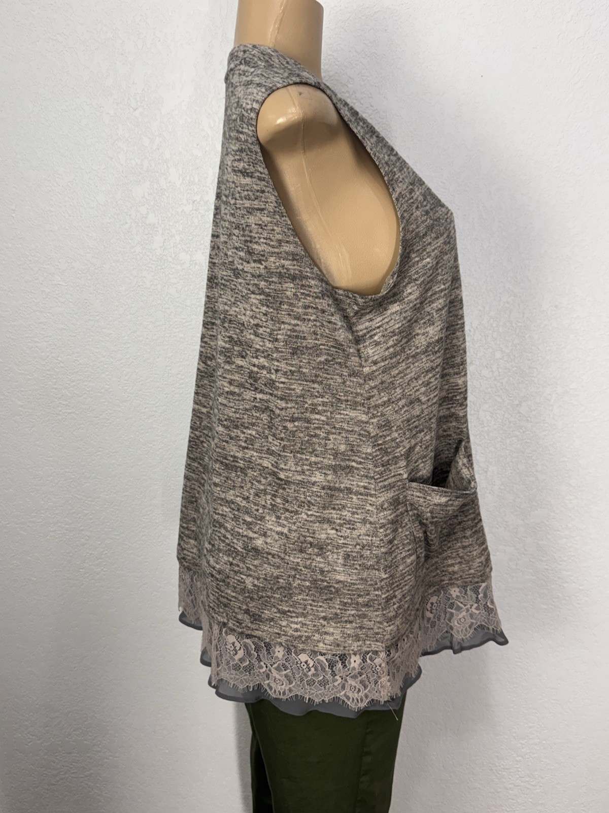 LOGO Marl Lace Hems Insert, Button Front Cardigan Stretch Women Size LCasual Top