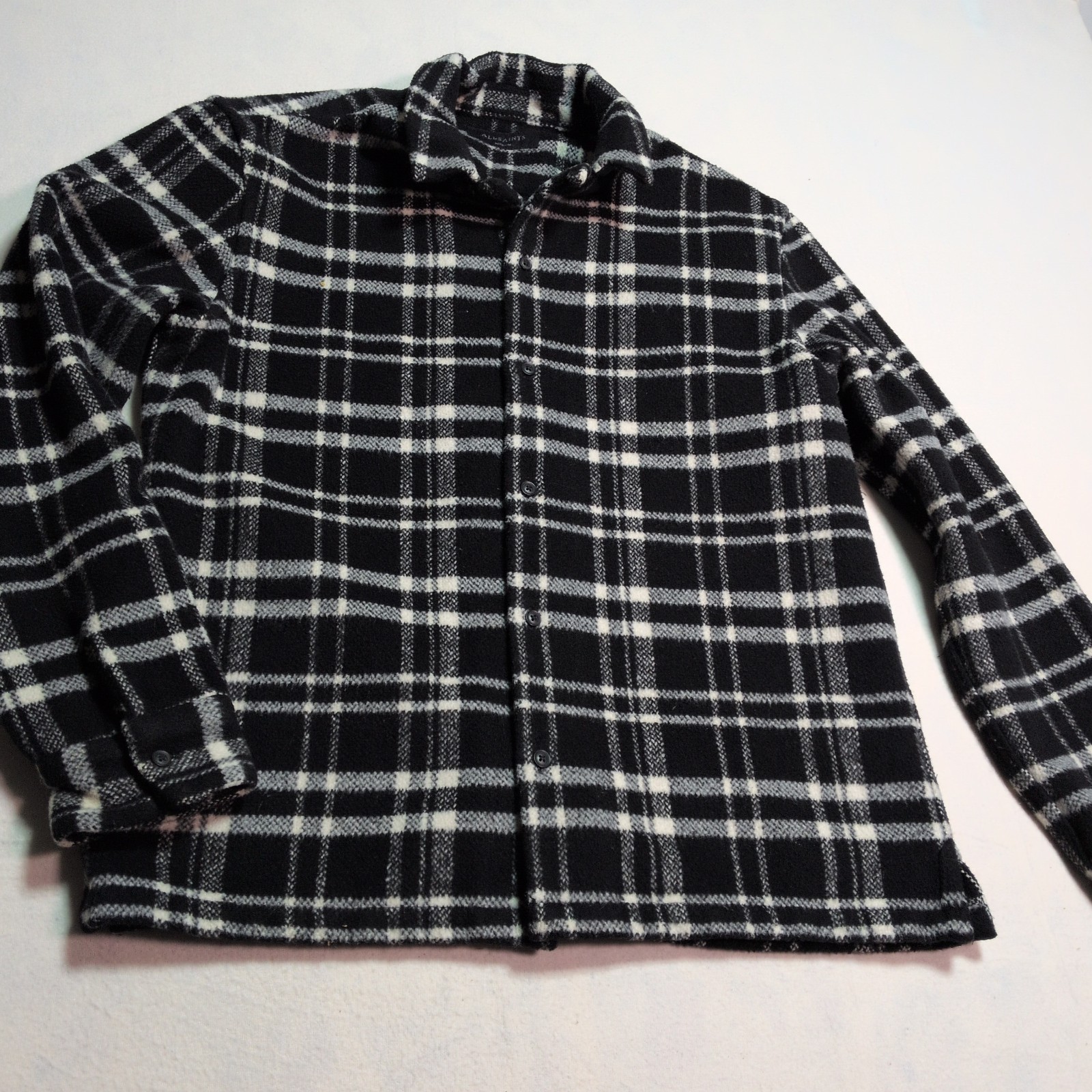 AllSaints Racine Black Ecru Wool Blend Plaid Check Flannel Overshirt Jacket M