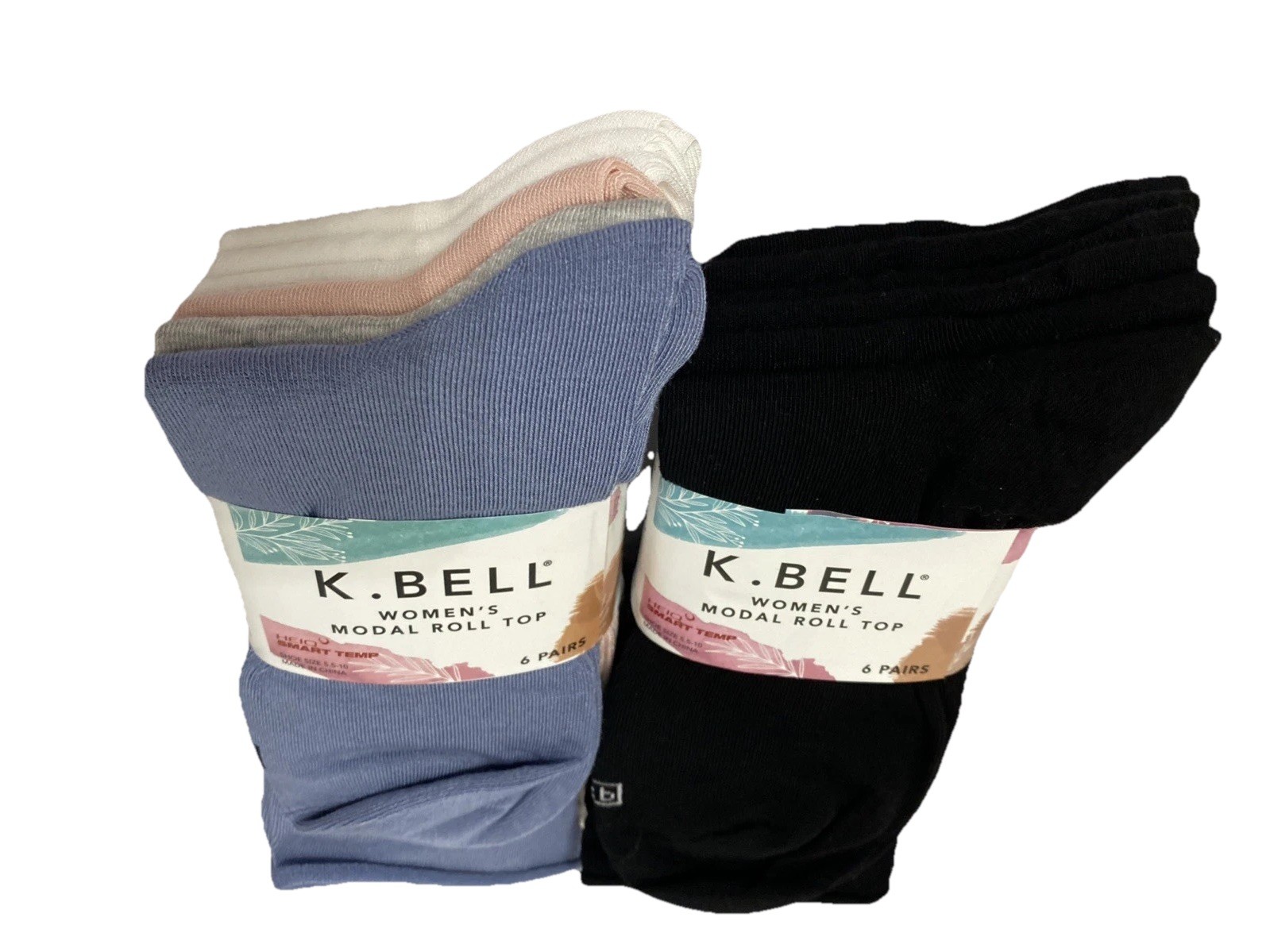 K BELL Women’s Modal Roll Top Crew Socks, 5.5-10 Shoe Sz, 12 Pairs NWT Colors