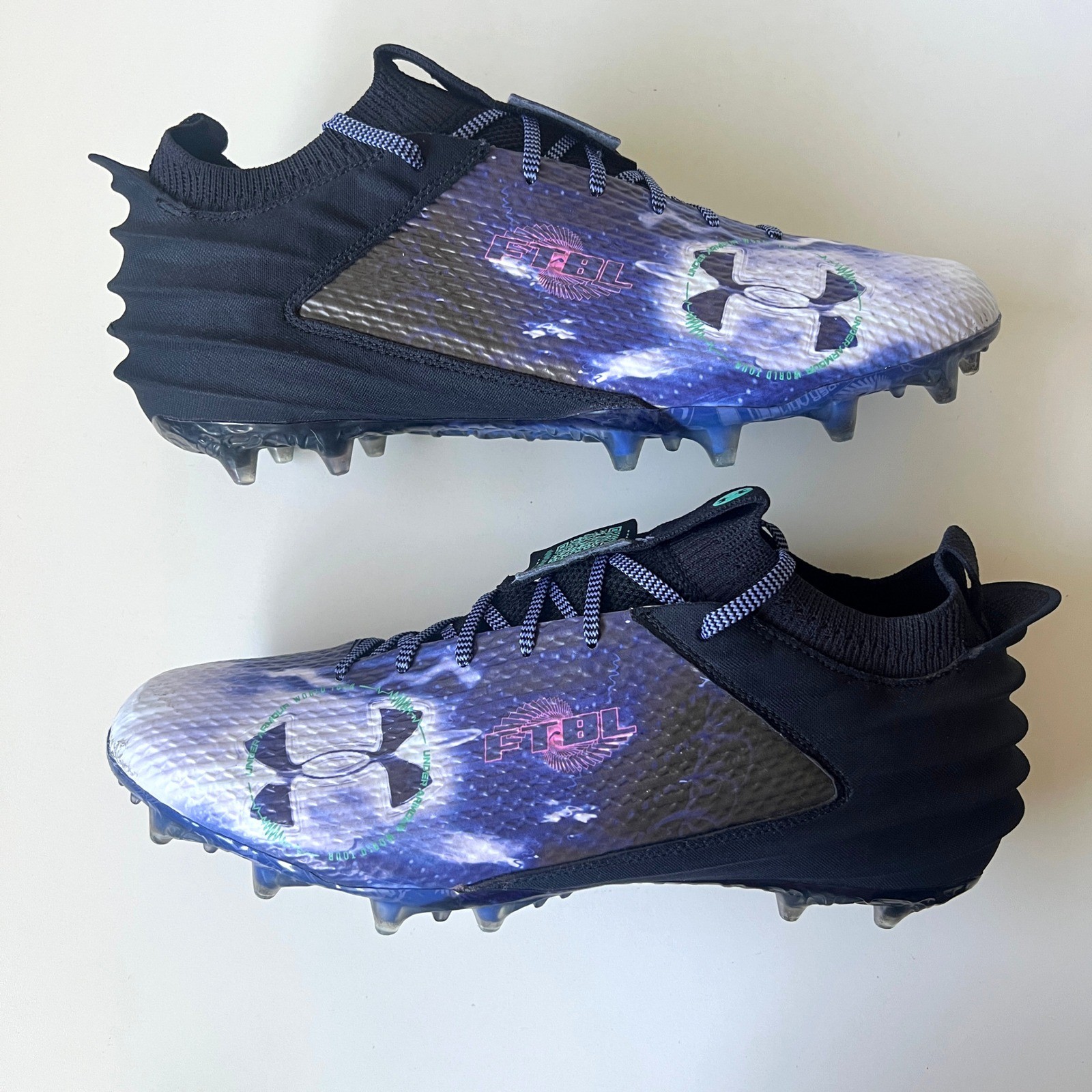 Under Armour Spotlight Clone 3.0 MC Football Cleats Blue Graphic Molded Size 14