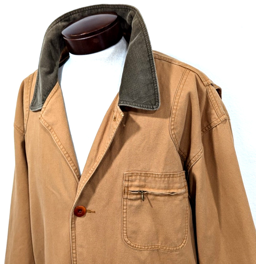 Vtg LL BEAN Barn Chore Coat Tan Canvas Red Plaid Wool Lining Men’s XXL TALL EUC*