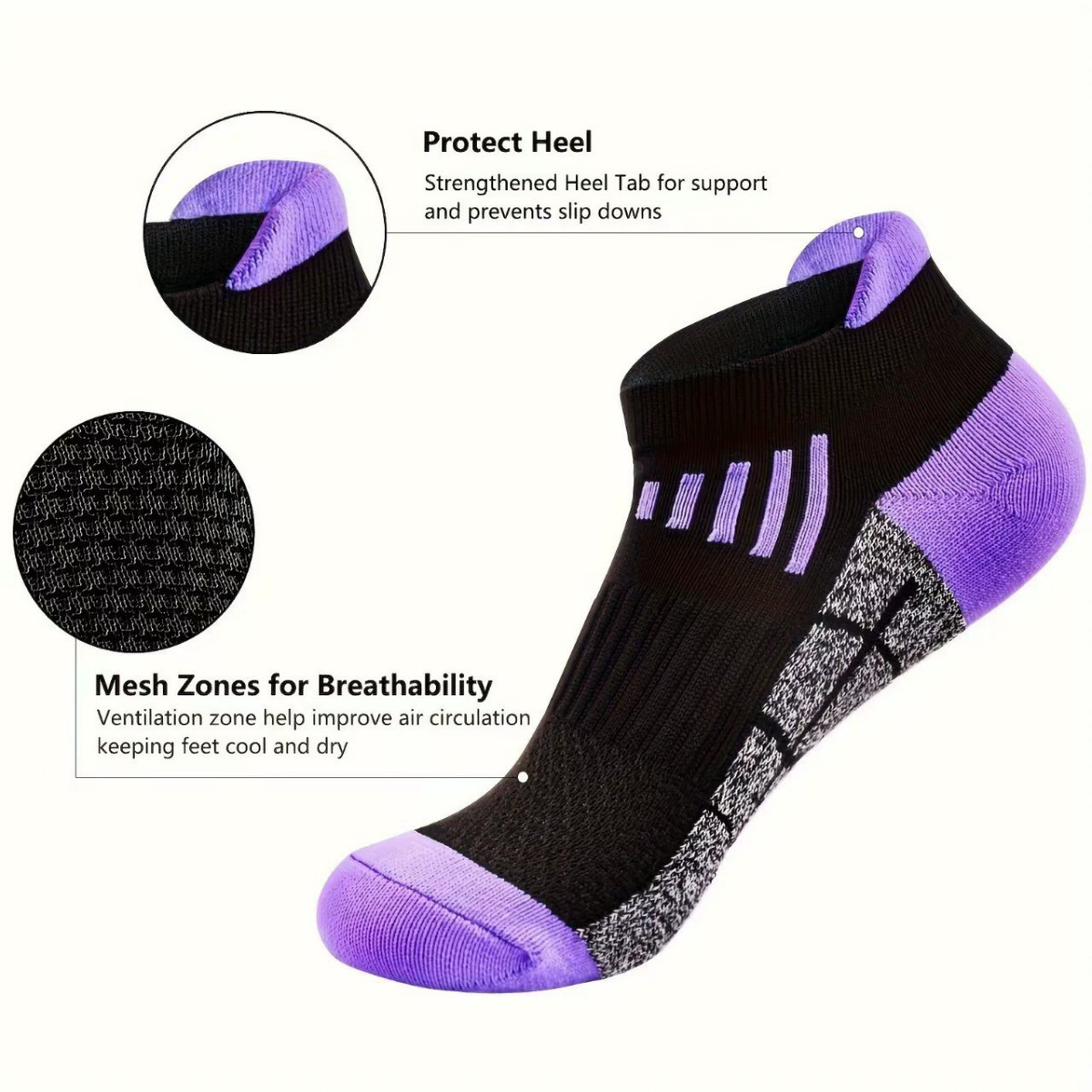 6Pairs Low Cut Cotton Ankle Mesh Solid Classic Athletic Sport Casual Women Socks