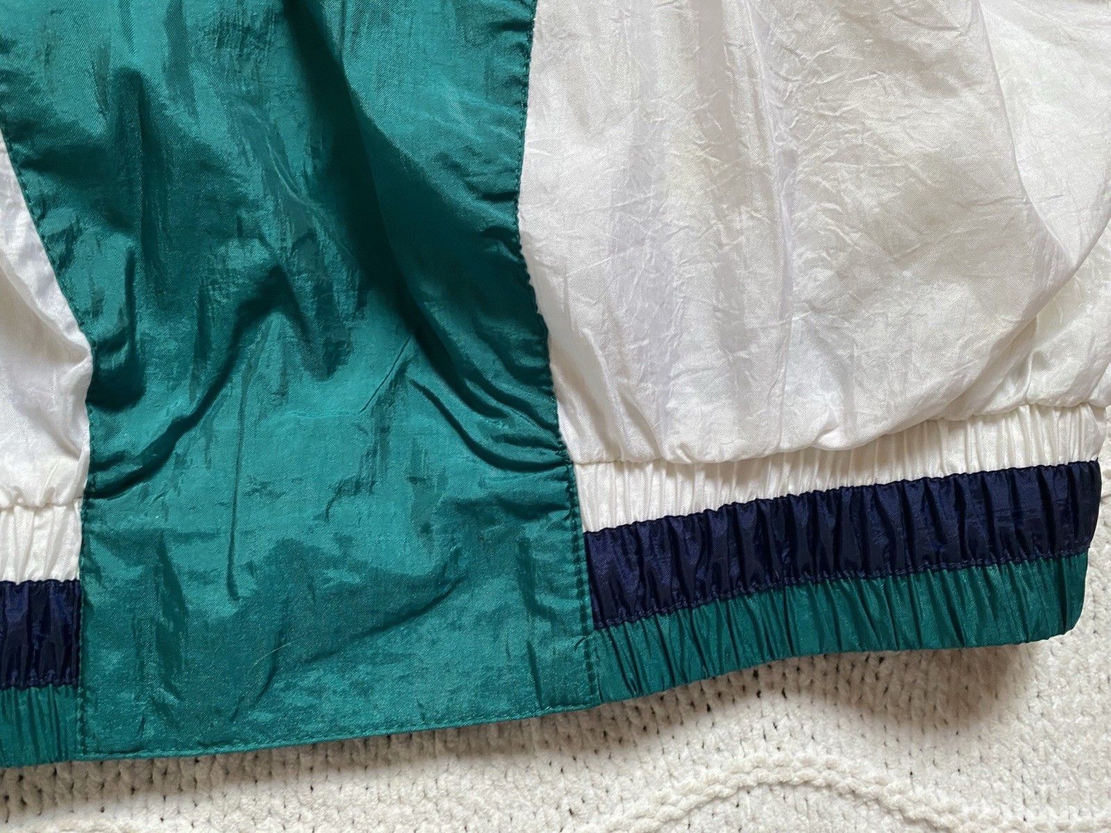 VTG RE Sport River Edge Nautical Track Jacket 1980s Zip Green White Retro Sz M