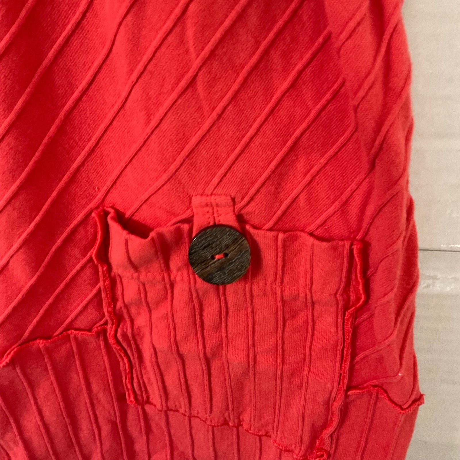 Soft Surroundings Red Ribbed Ruffle Hem 3/4 Sleeve Top 1X 5CK37 Cotton