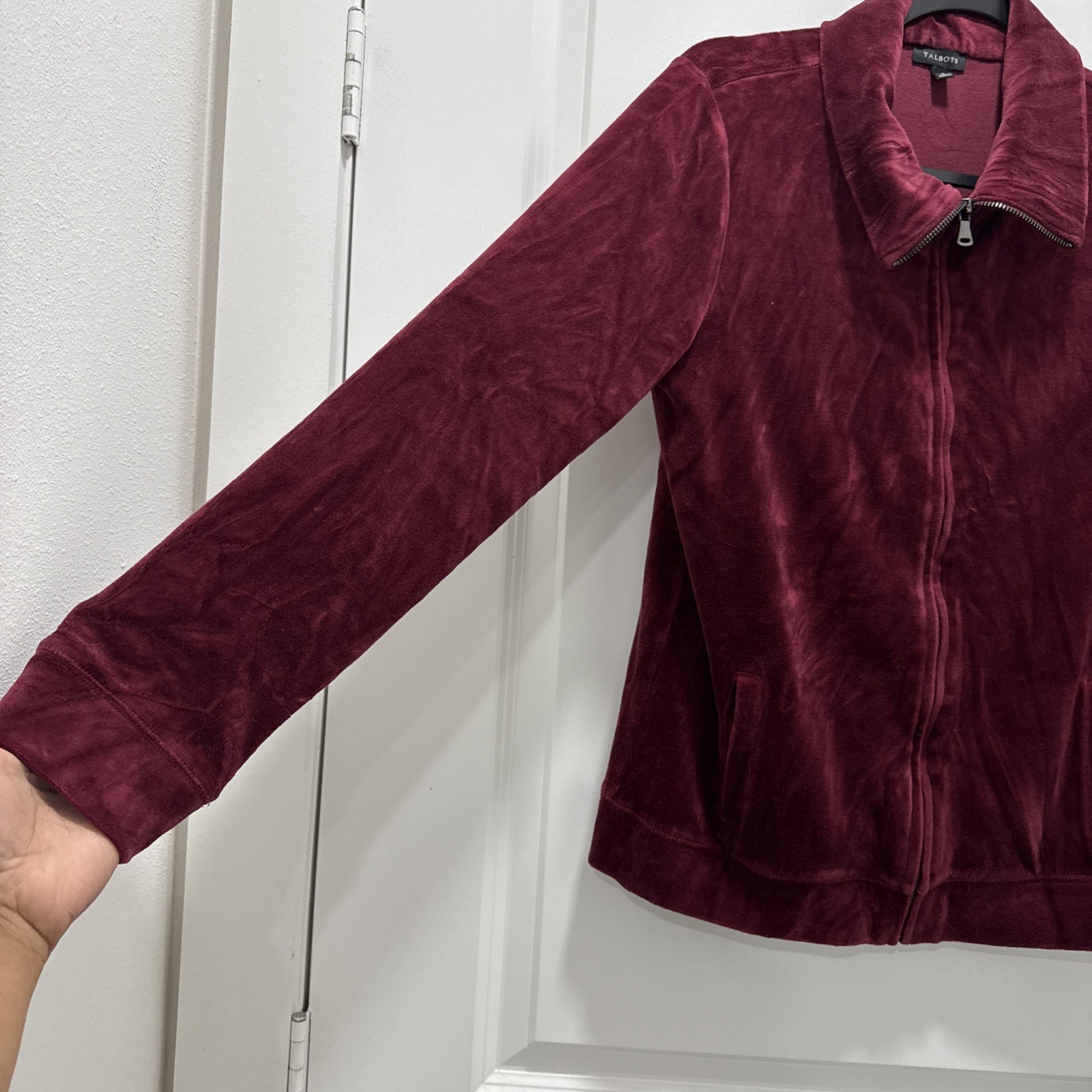 Talbots Velour Zip Front Sweatshirt & Pants Set Size Small Burgundy