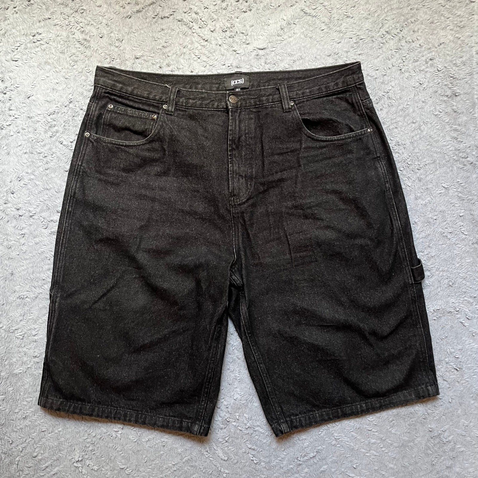 CCS Mens Black Denim Carpenter Shorts Sz 40 Skate Streetwear Hammer Loop Pocket