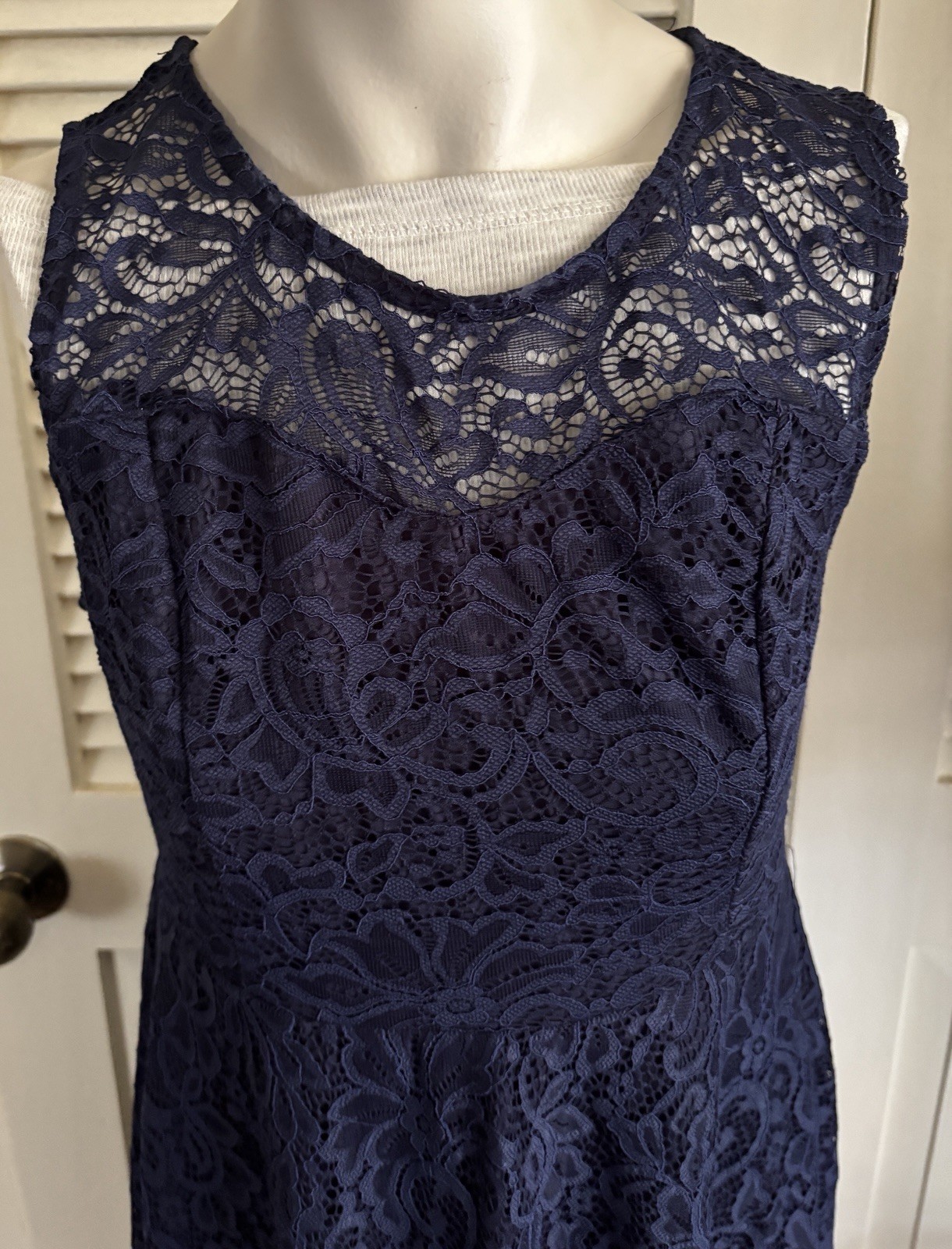 Romantic Navy Blue Crochet Lace Dress