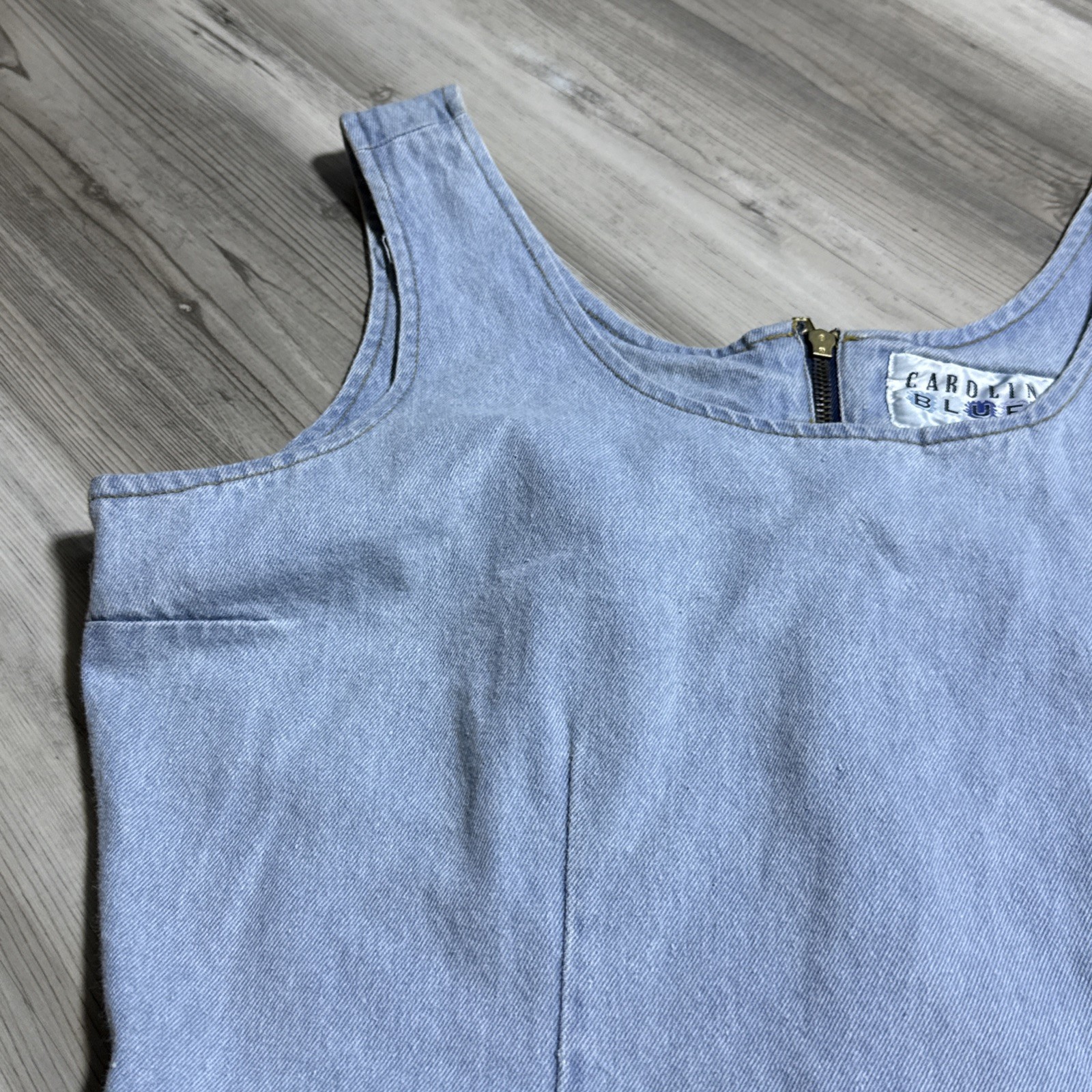 Vtg Denim Dress Maxi Buttons size L Western Rockabilly Zips Form Fitting RARE