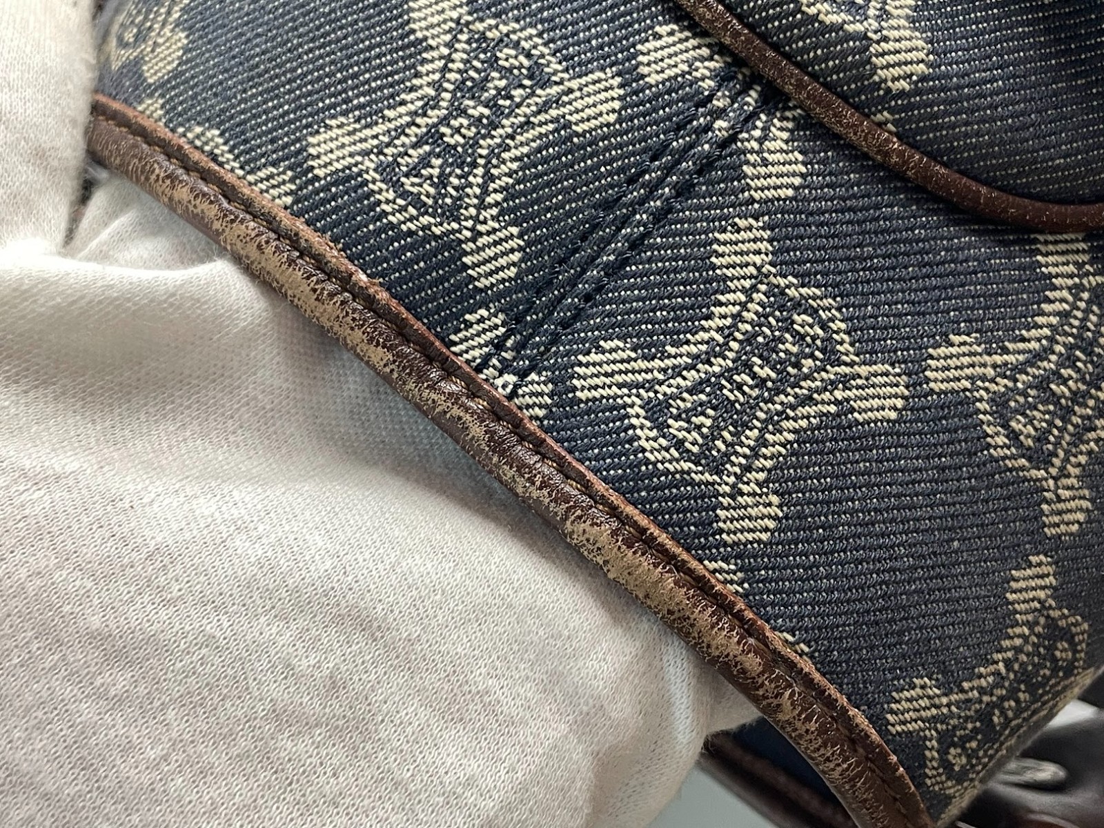 Authentic CELINE Denim Paris Macadam Canvas Leather Boogie Bag Hand Bag I#50347