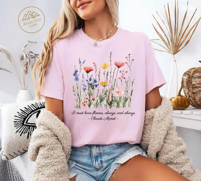 Claude Monet Floral Art Flower Painting Comfort Tee