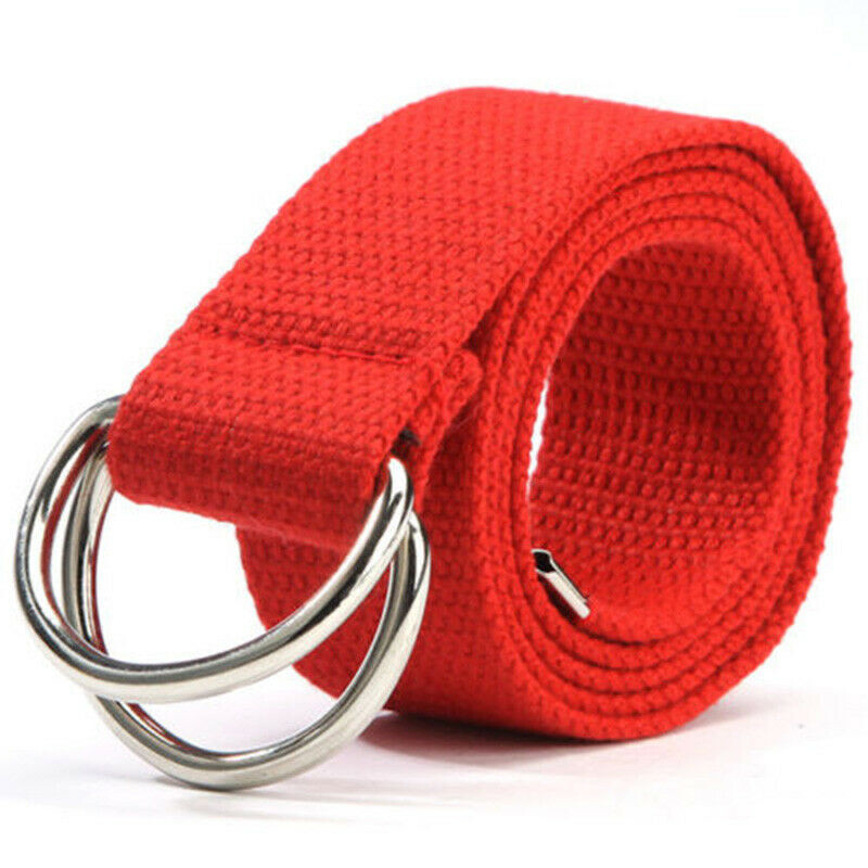 Men Women Canvas D Ring Belt Fabric Webbing Waist Belted Plain Fashion Waistband