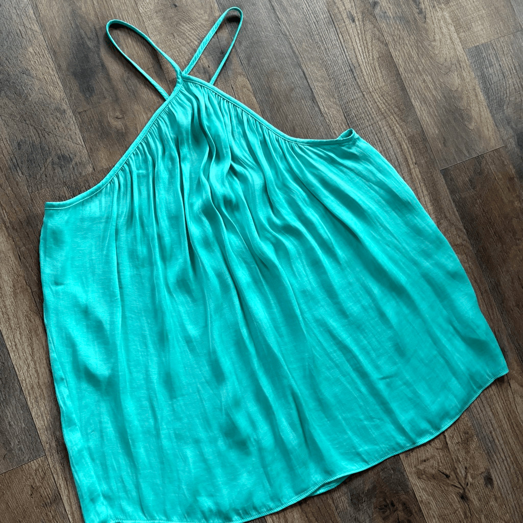 Naked Zebra L Turquoise Spaghetti Strap Halter Tank Top Preppy Artsy Boardwalk