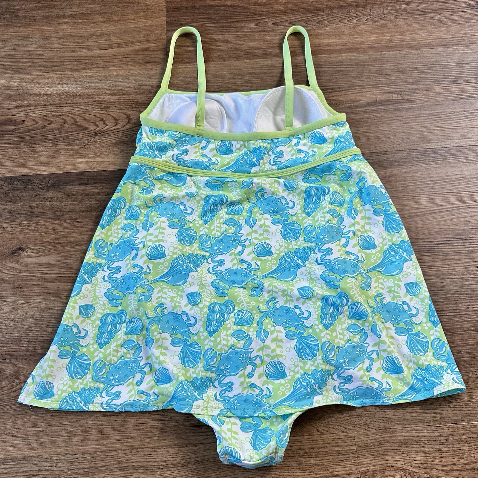 Lilly Pulitzer One Piece Swimsuit Swimdress 14 Blue Green Chillin Crab Shell NEW