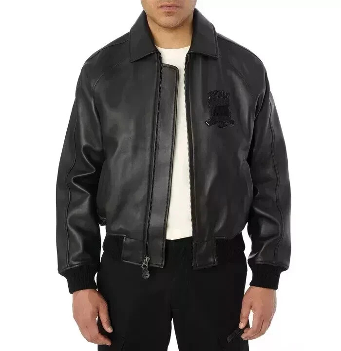 Avirex Men’s Black Icon Aviator Genuine Cowhide Leather Motorcycle Bomber Jacket