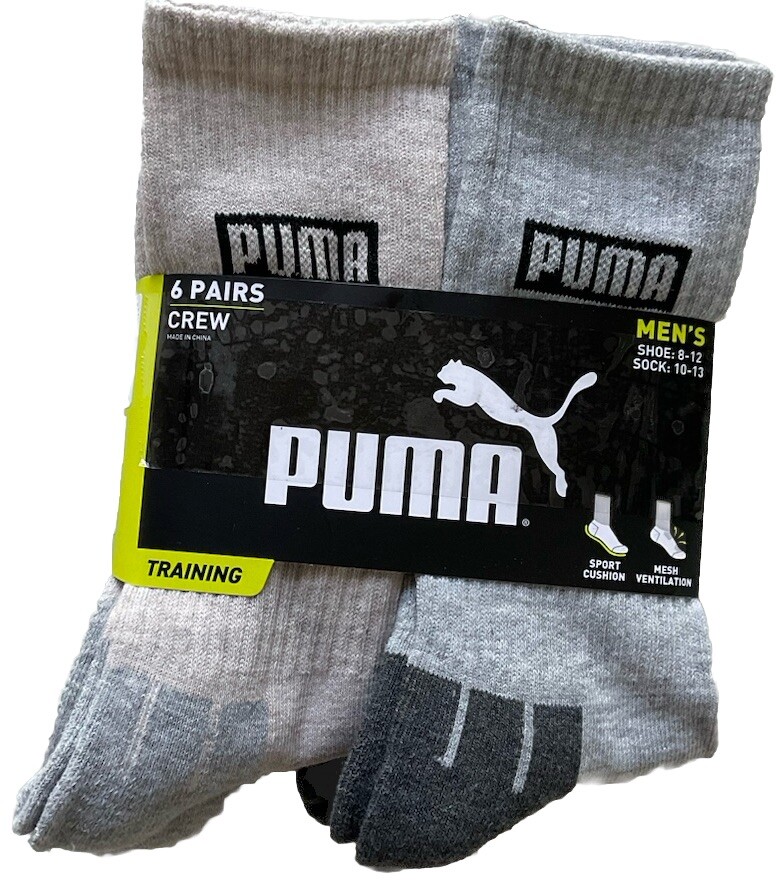 Men PUMA Cushioned Crew Mesh Vent. Socks 6 Pairs Size 8-12 Assorted w Logo New