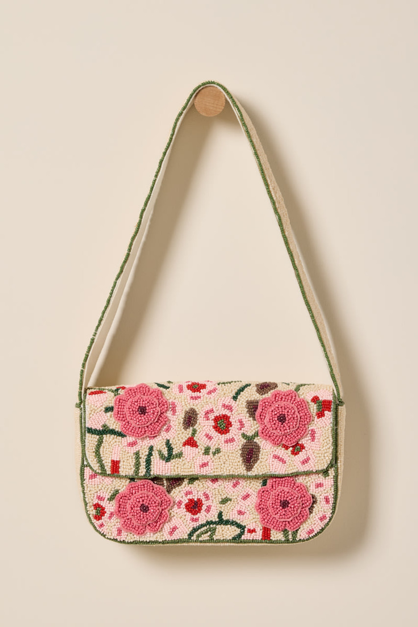Viral Beaded Shoulder Bag Greta Pink Floral Multi NWT