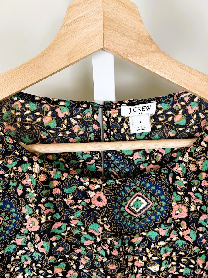 J. Crew Peplum Blouse Top Size L Medallion Floral Boho Bell Sleeve Keyhole