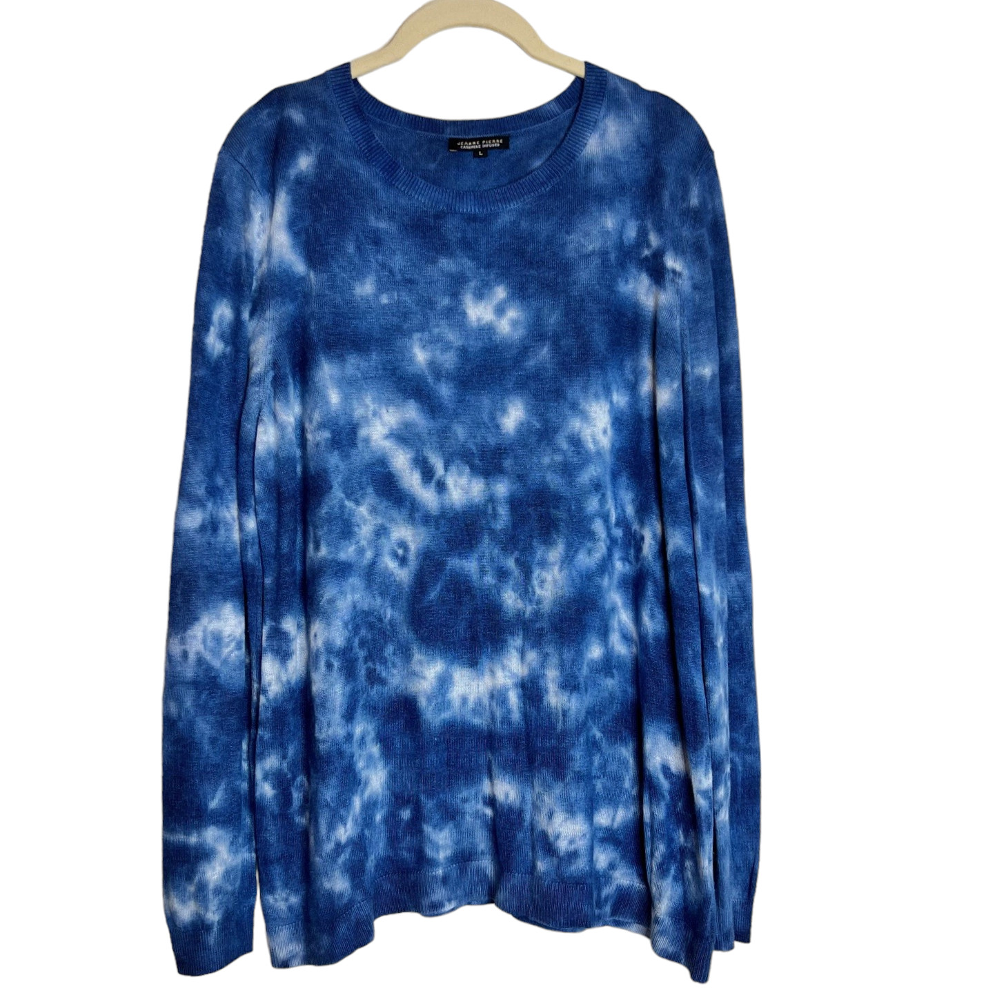 Jeanne Pierre Womens Cashmere Infused Sweater Large Blue Tie-Dye Lightweight