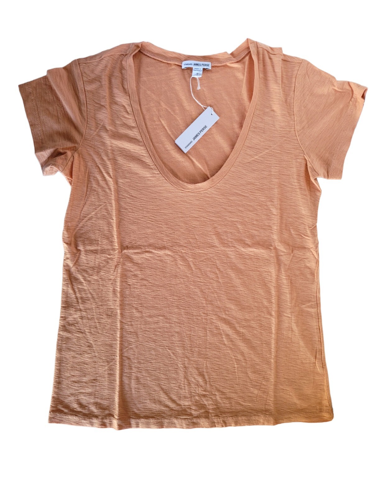 Standard James Perse Womens T-Shirt Deep U-Neck Villa Size 2(M) Peach Tee NEW