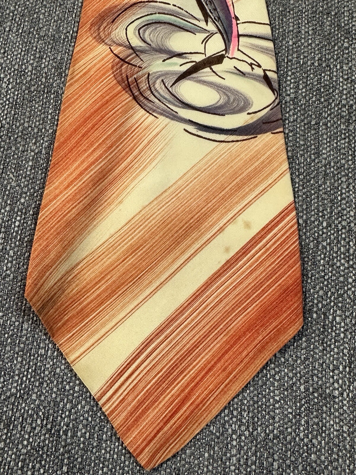 Vintage Tie Hand Painted Art Deco Brush Strokes Orange Fish Nautical Rockabilly