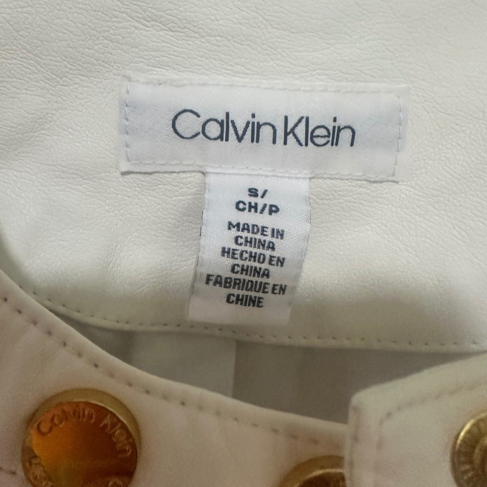 Calvin Klein Faux Leather Moto Jacket Women Small Cream Good Gold Zip