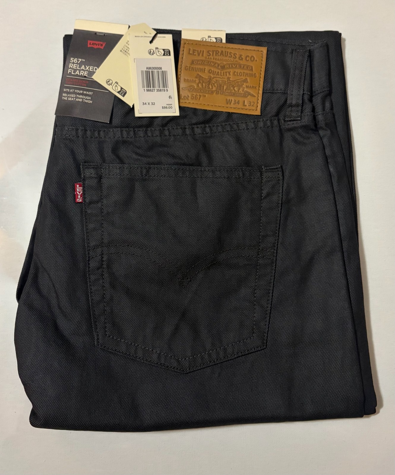 Levi’s Premium 567 Relaxed Flare Coated Men’s Jeans Inseam 32 – Retail $98