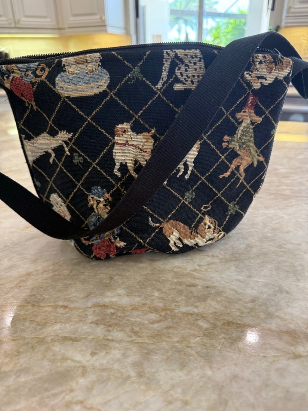 Doodle Bags all over dog print embroidered Shoulder Bag black puppies playing