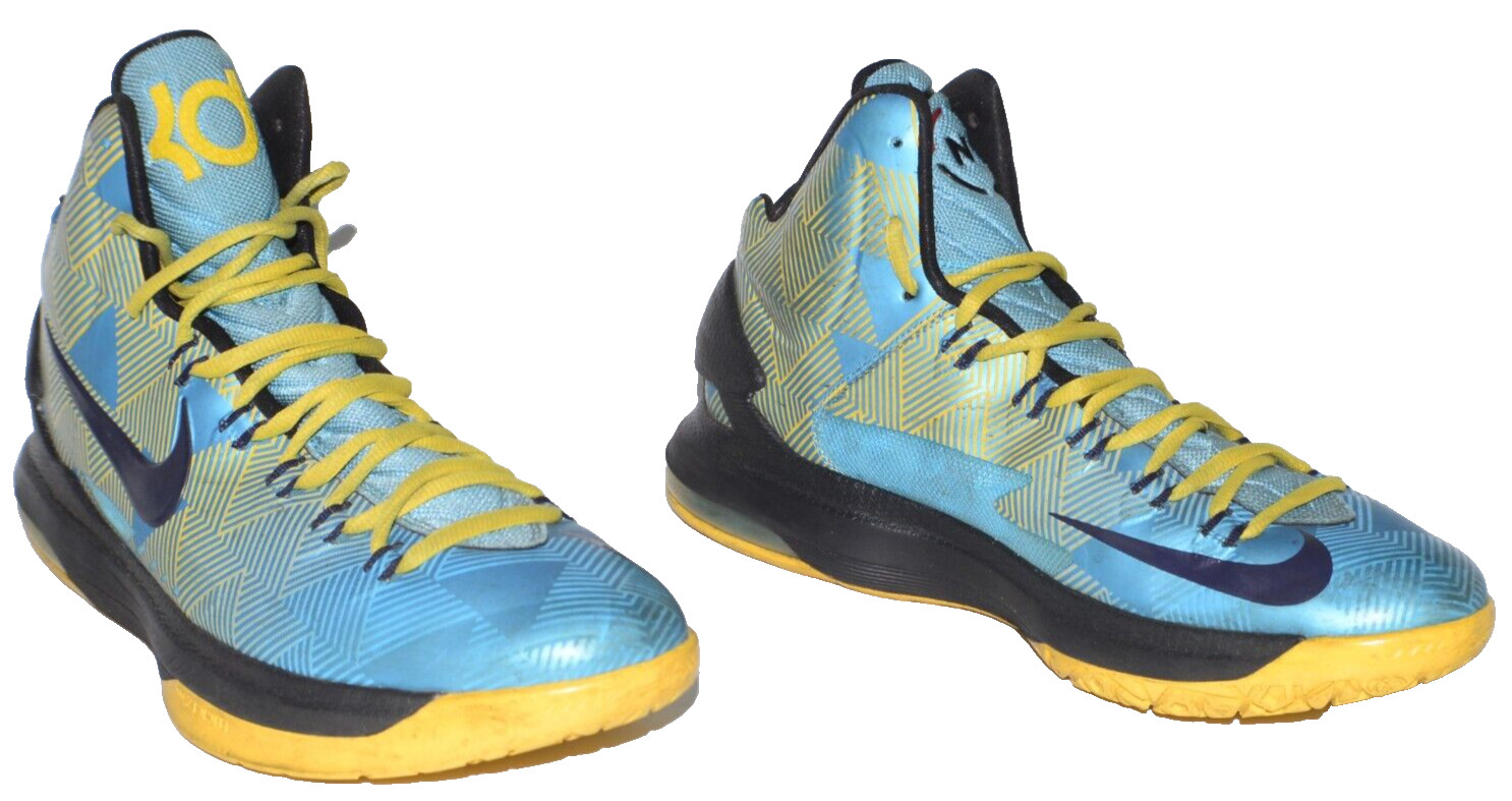 Nike MID-TOP Basketball Sneakers size 10 1/2 Iridescent Aqua &Yellow 5999294-477