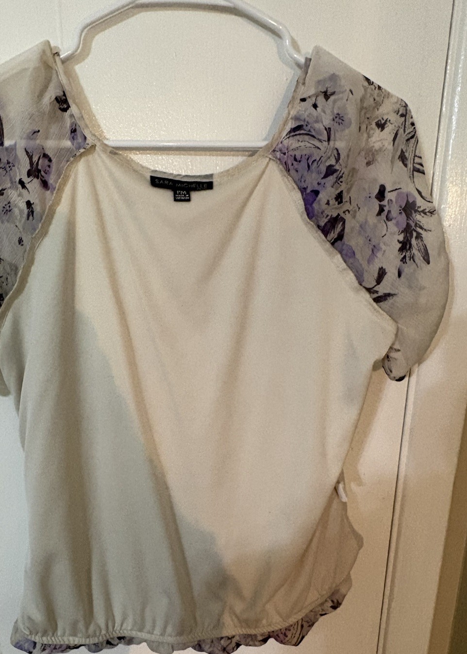 Sara Michelle PM Blouse Bubble Hem Purple Floral Chiffon Petite Romantic Top