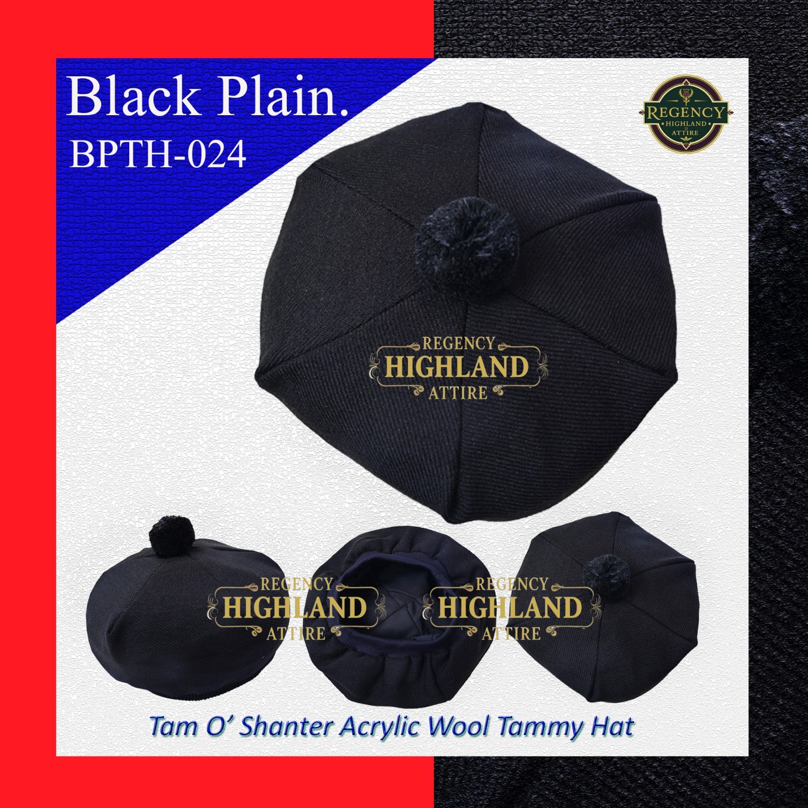 Unisex Great Scottish Highland Tam O Shanter Hat Made of Acrylic Wool Tartan.